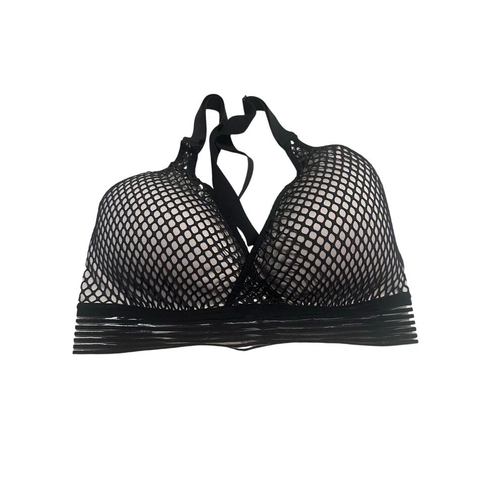Victoria Sport Mesh Overlay Sports Bra Size 36D Black Tan Athleisure Workout